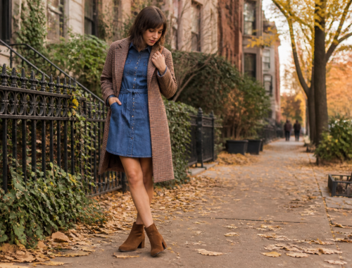 Quelles bottines porter avec une robe en jean en automne ?